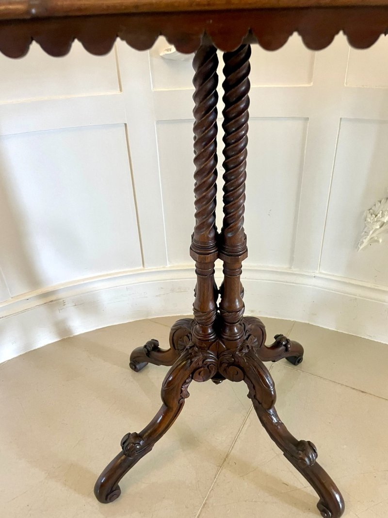 Unusual Antique Victorian Quality Figured Walnut Lamp Table - Image 8